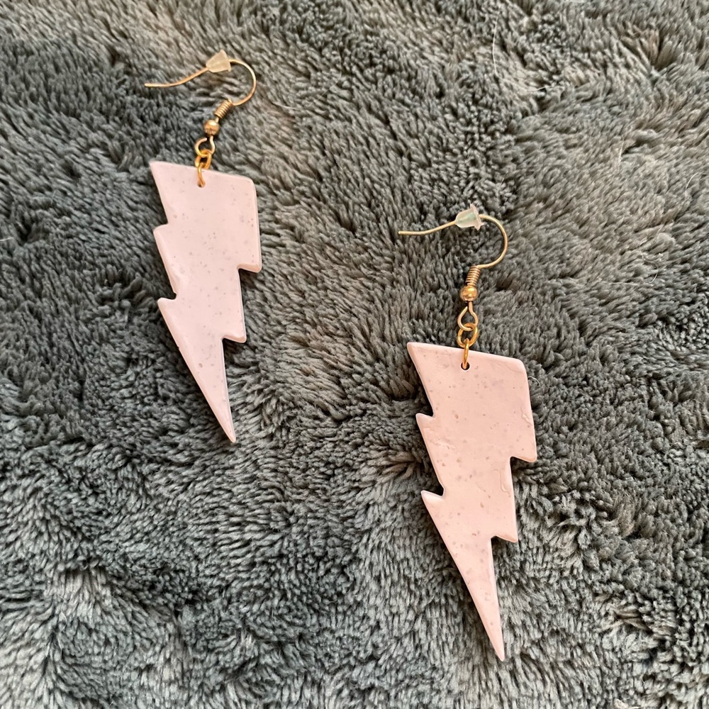 Handmade clay lightning bolt earrings